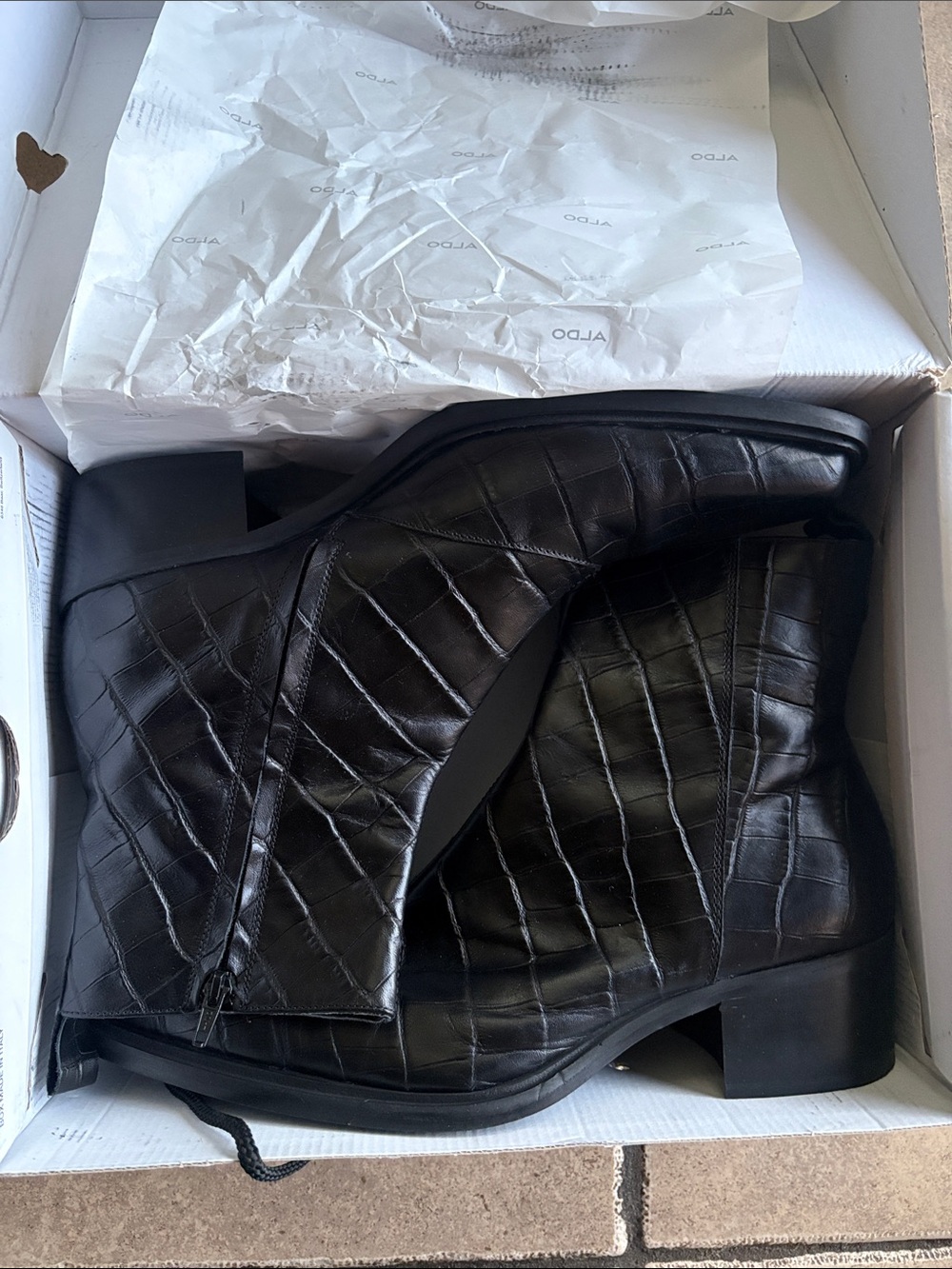 Aldo Black Croc-Embossed Leather Ankle Boots